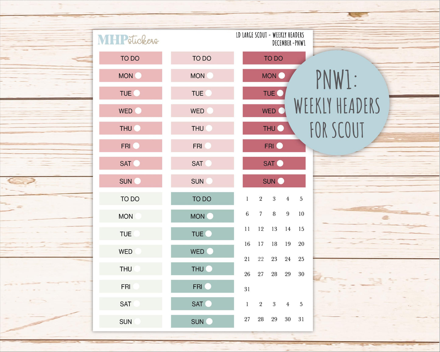 DECEMBER Neutral Color Stickers for the Large Scout & Claire Laurel Denise Planners || PTN26