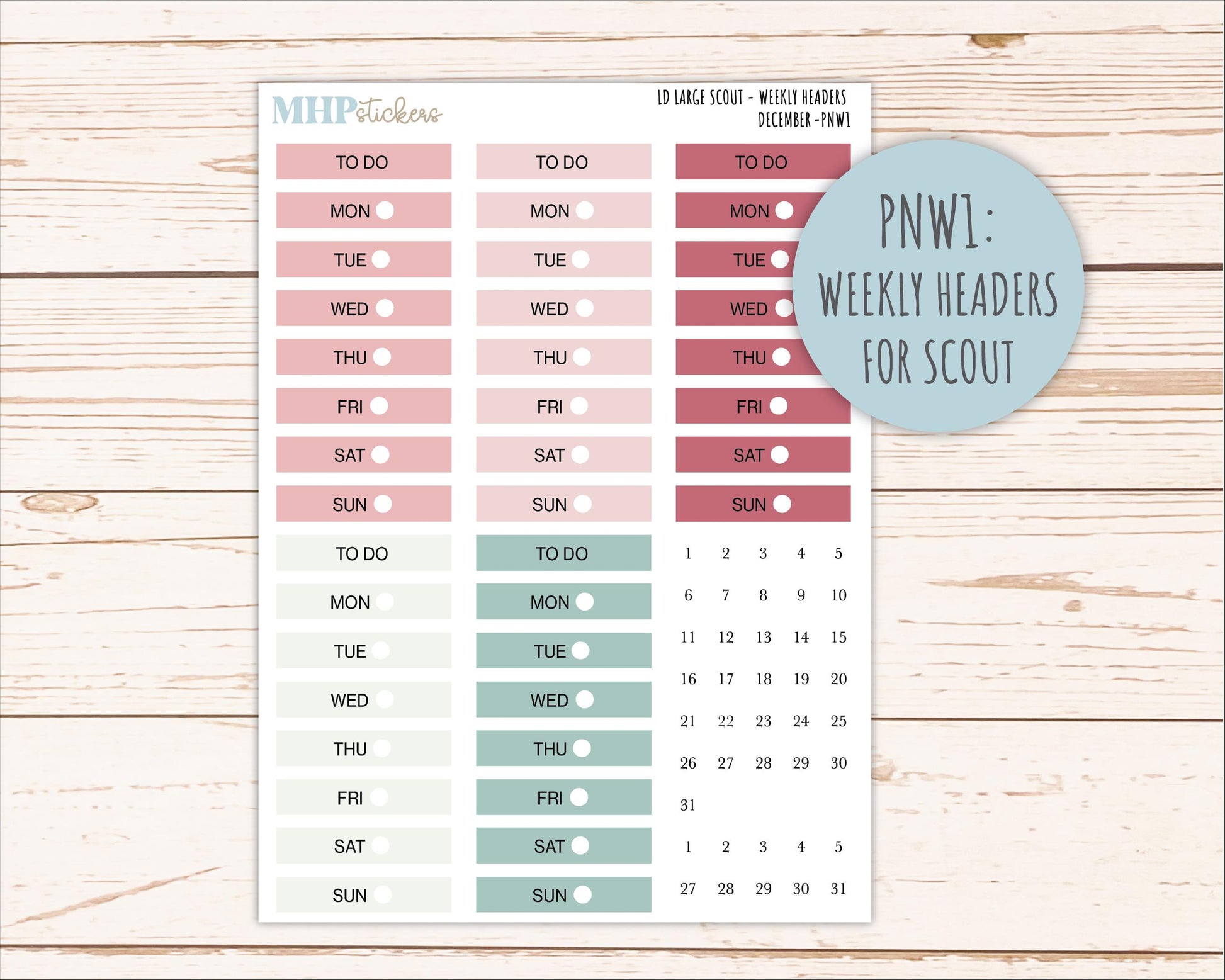 DECEMBER Neutral Color Stickers for the Large Scout & Claire Laurel Denise Planners || PTN26