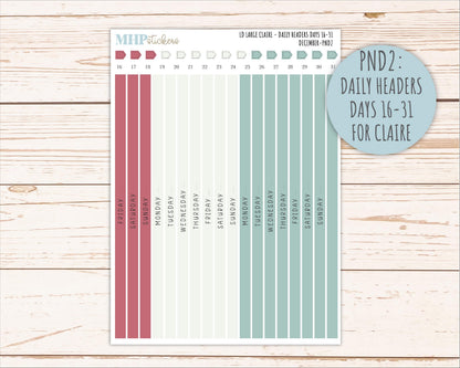 DECEMBER Neutral Color Stickers for the Large Scout & Claire Laurel Denise Planners || PTN26