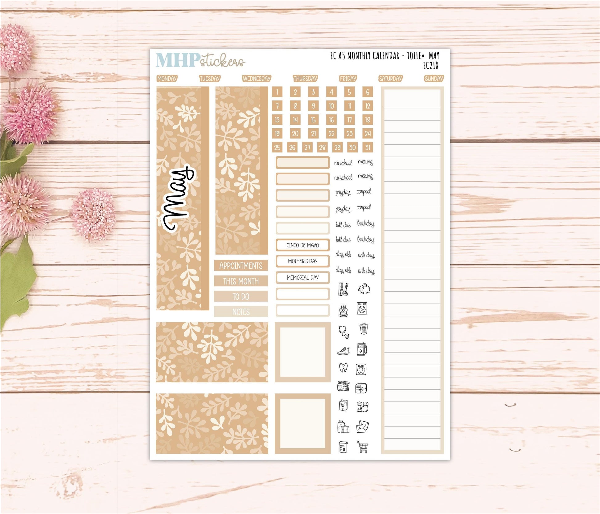 Monthly Headers for A5 Erin Condren Planners. TOILE Color Way || EC218