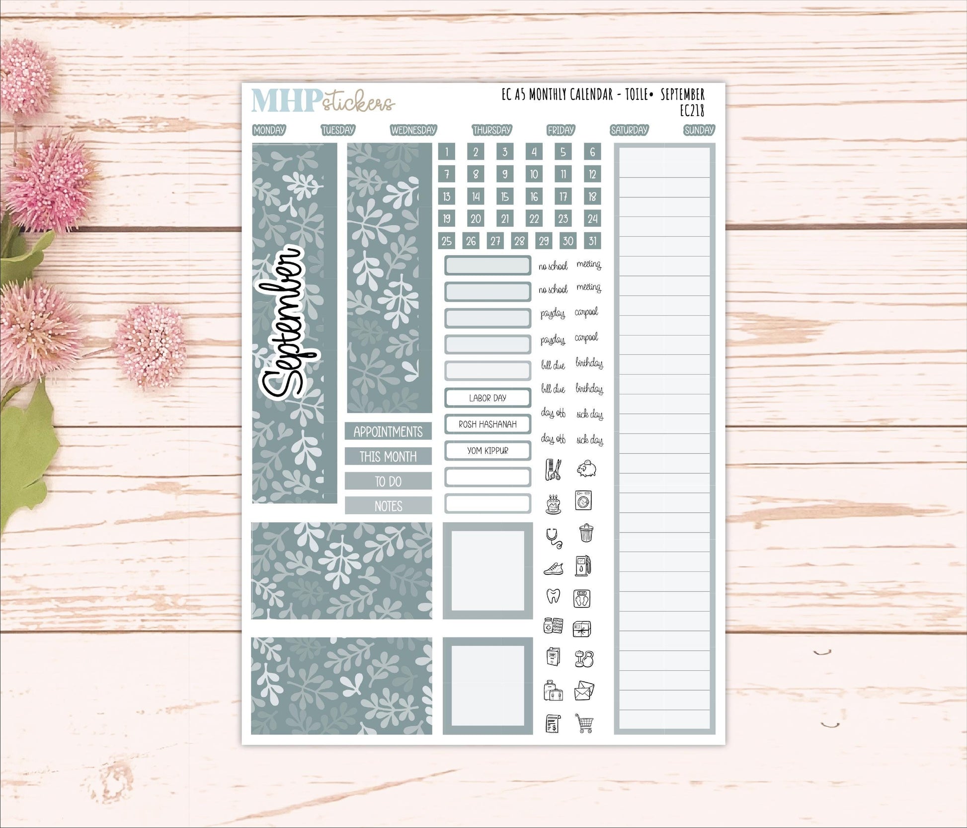 Monthly Headers for A5 Erin Condren Planners. TOILE Color Way || EC218