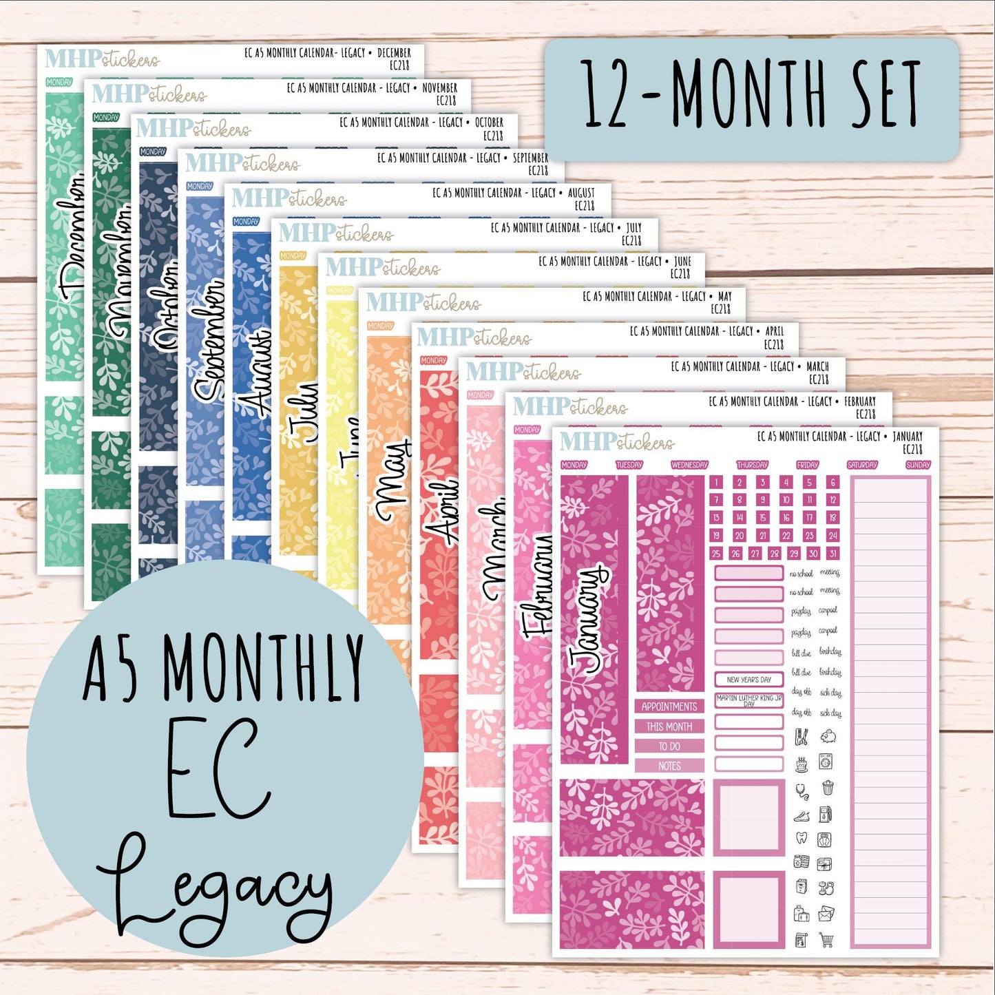 Monthly Headers for A5 Erin Condren Planners. LEGACY Color Way || EC218