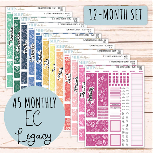 Monthly Headers for A5 Erin Condren Planners. LEGACY Color Way || EC218