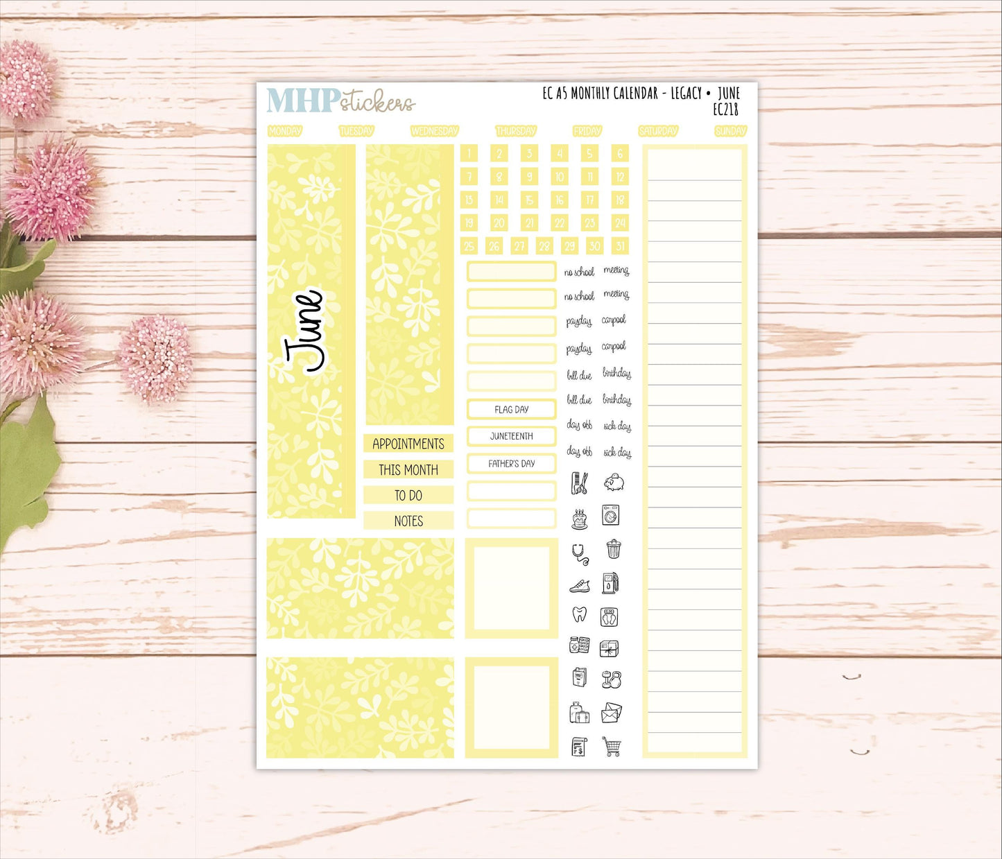 Monthly Headers for A5 Erin Condren Planners. LEGACY Color Way || EC218
