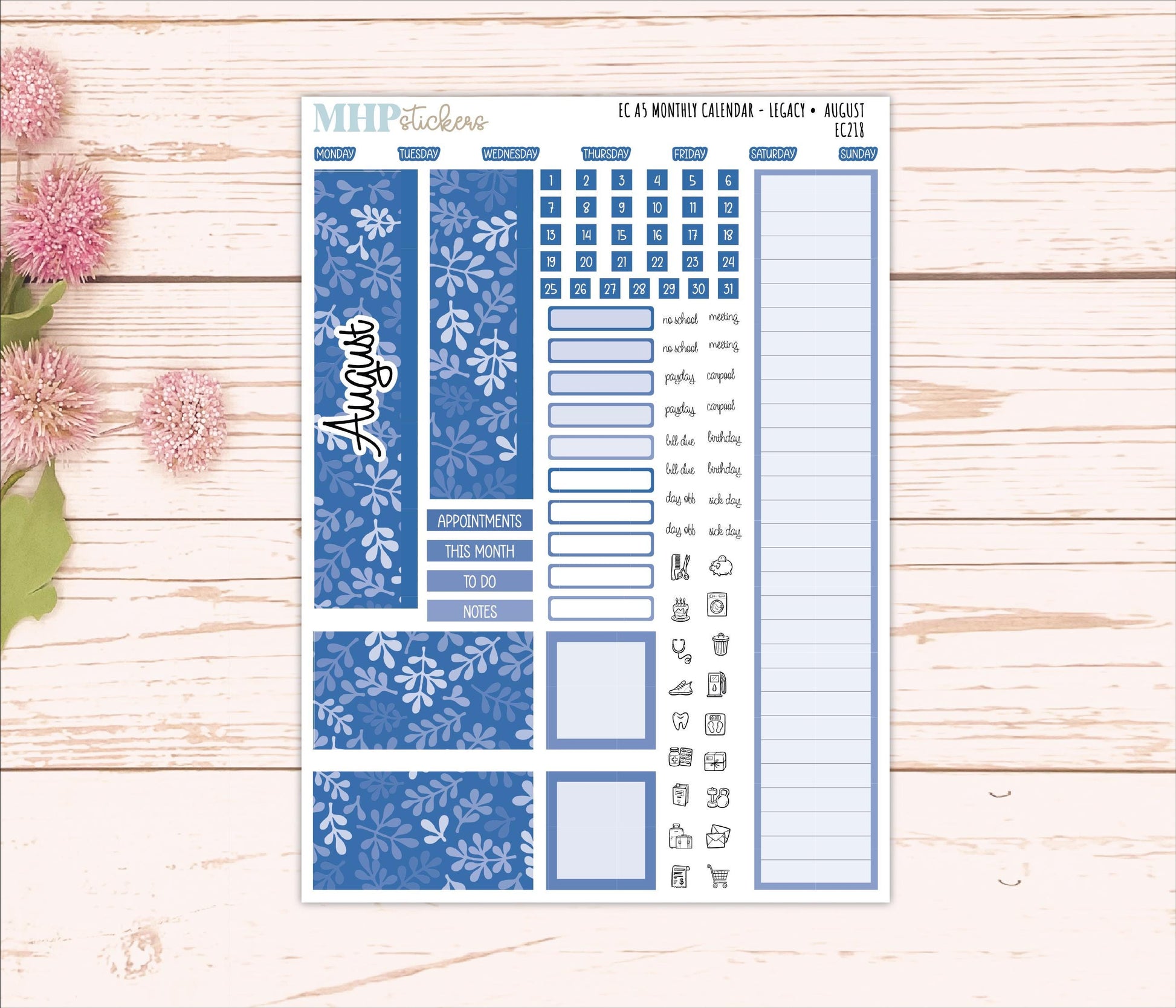 Monthly Headers for A5 Erin Condren Planners. LEGACY Color Way || EC218