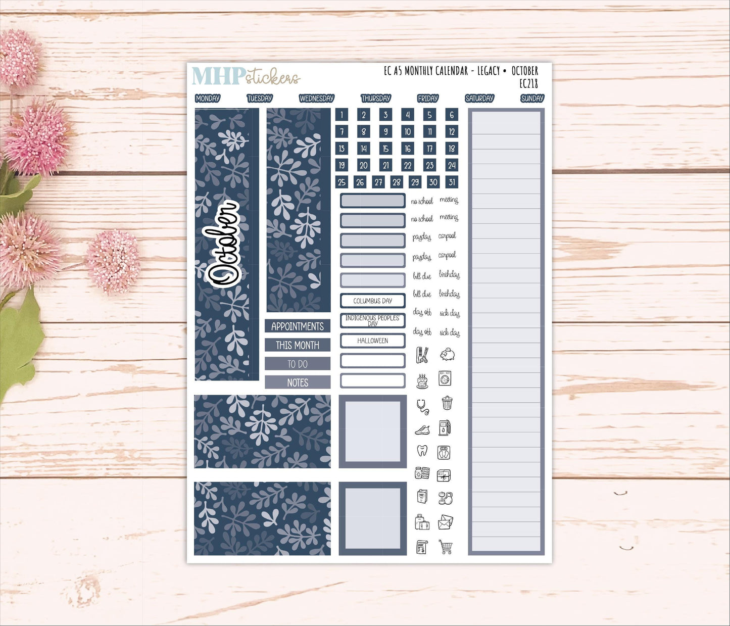 Monthly Headers for A5 Erin Condren Planners. LEGACY Color Way || EC218