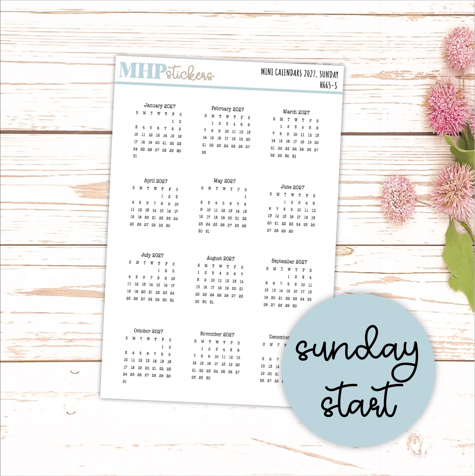 Mini 2027 Calendar Stickers for Planners and Bullet Journals || H665