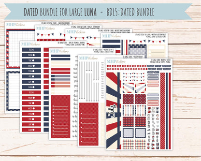 JULY 2026 Stickers for the Large Scout & Large Claire Laurel Denise Planners "Vintage Stars and Stripes" || PT