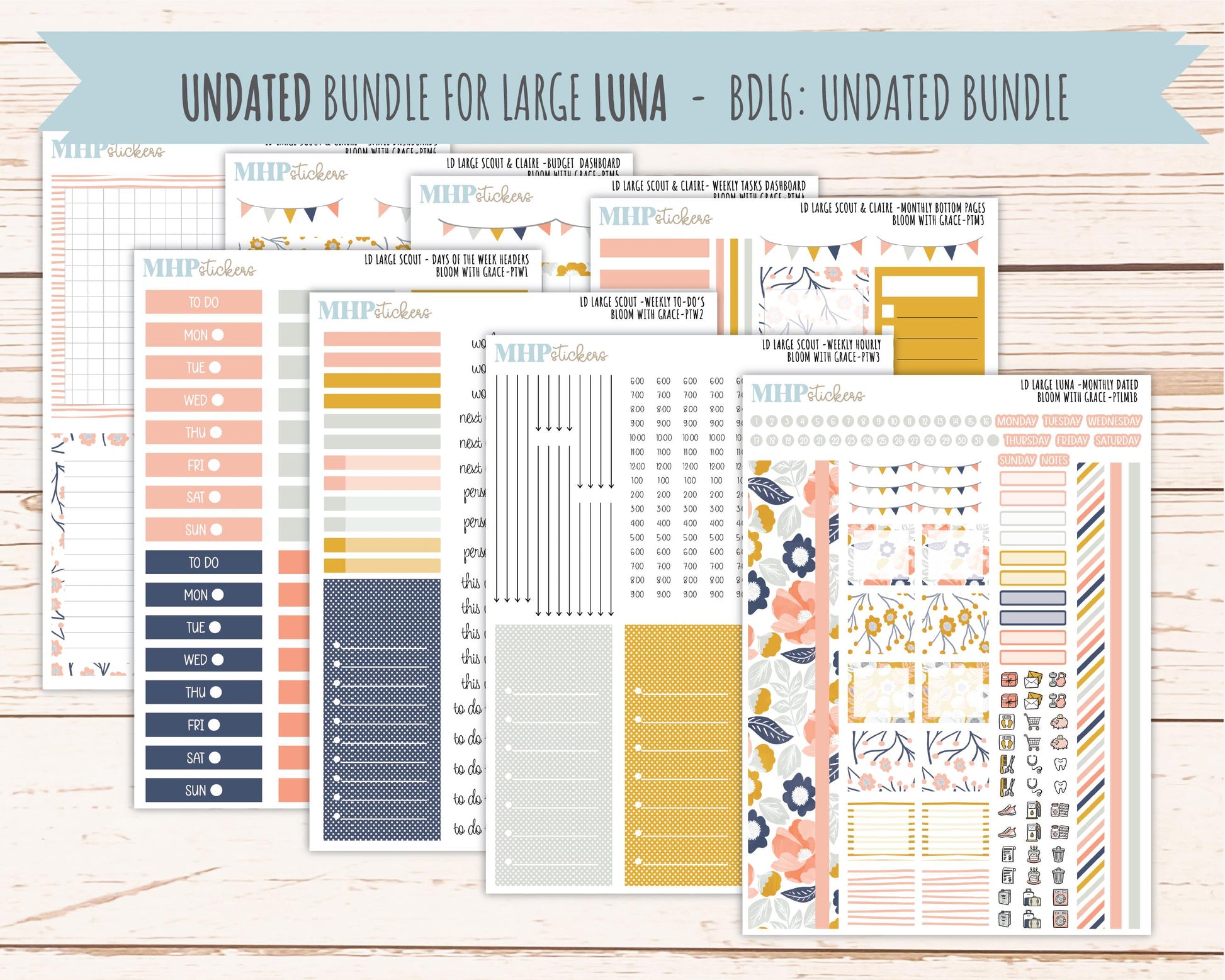 JULY 2026 Stickers for the Large Scout, Large Claire and Large Luna Laurel Denise Planners "Bloom with Grace" || PT