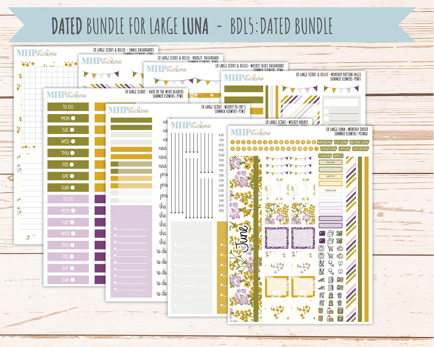 JUNE 2026 Stickers for the Large Scout, Large Claire, and Large Luna Laurel Denise Planners "Summer Flowers" || PT