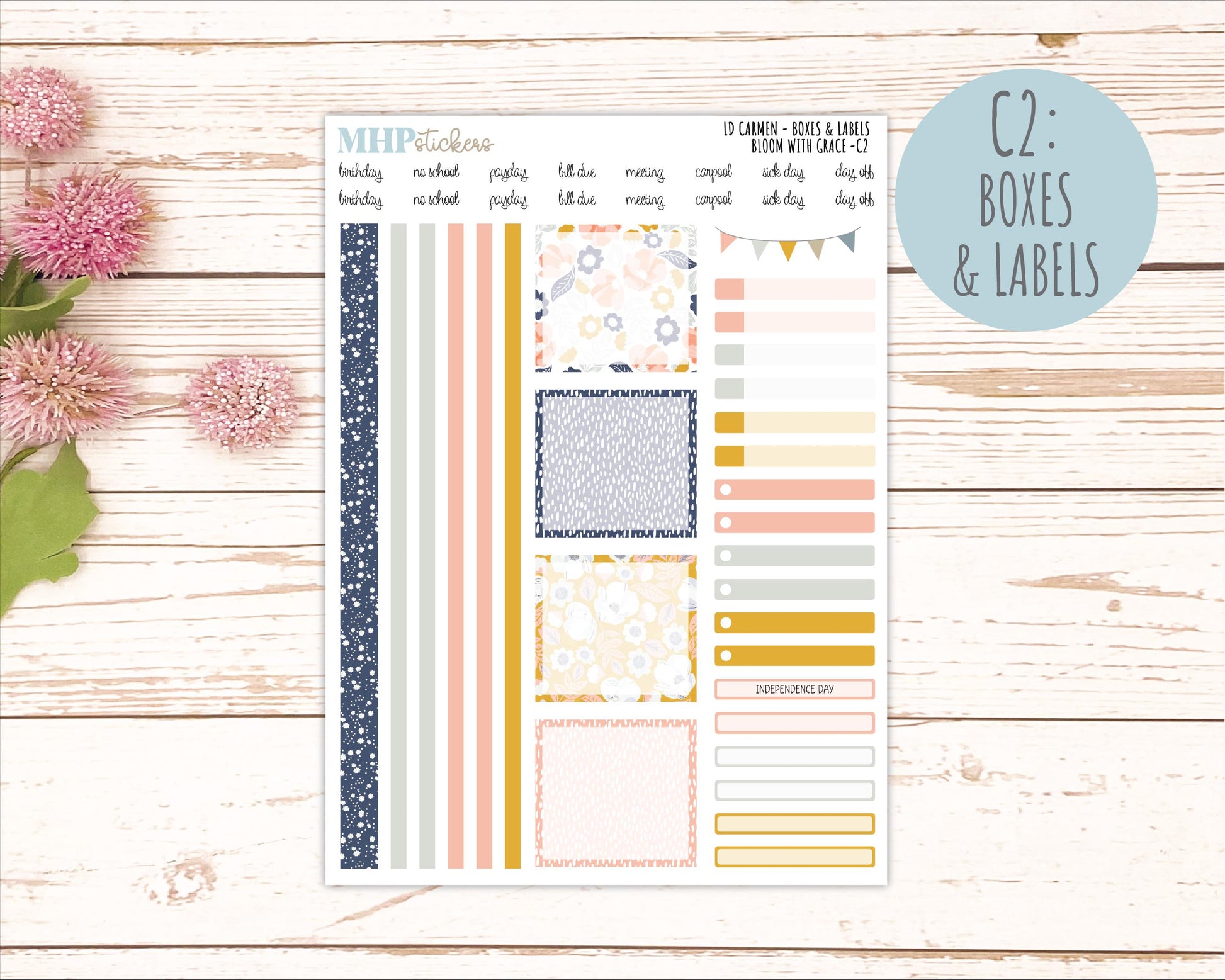 JULY 2026 Stickers for The Carmen Laurel Denise Planner "Bloom with Grace" || C