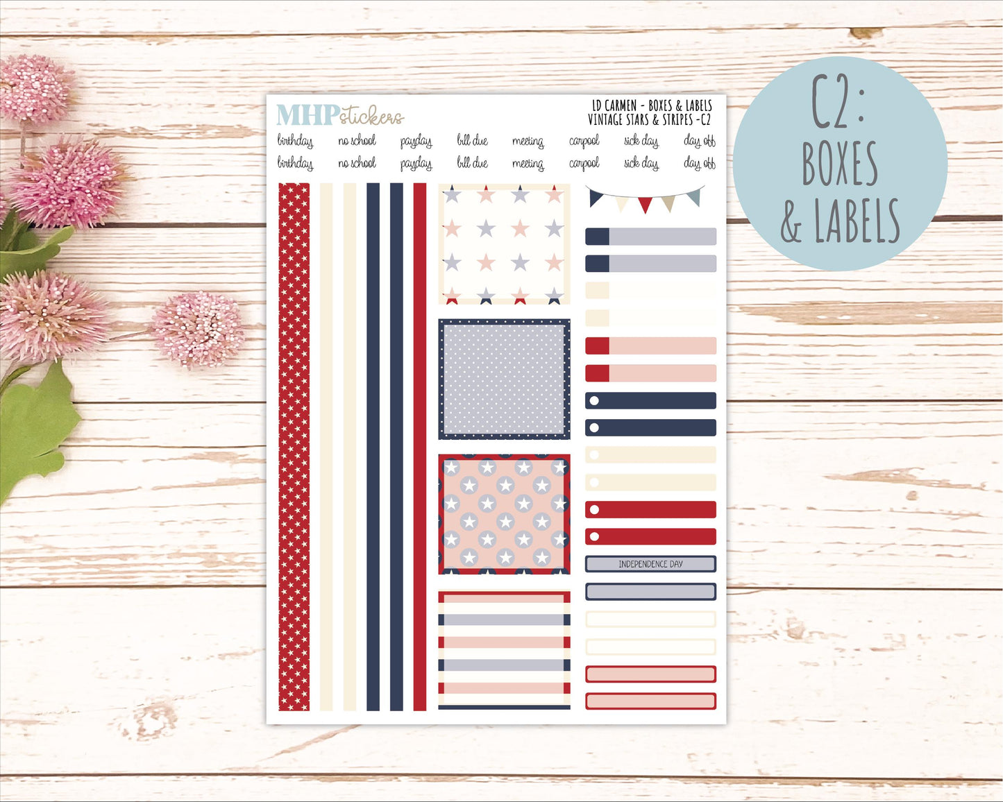 JULY 2026 Stickers for The Carmen Laurel Denise Planner "Vintage Stars & Stripes" || C
