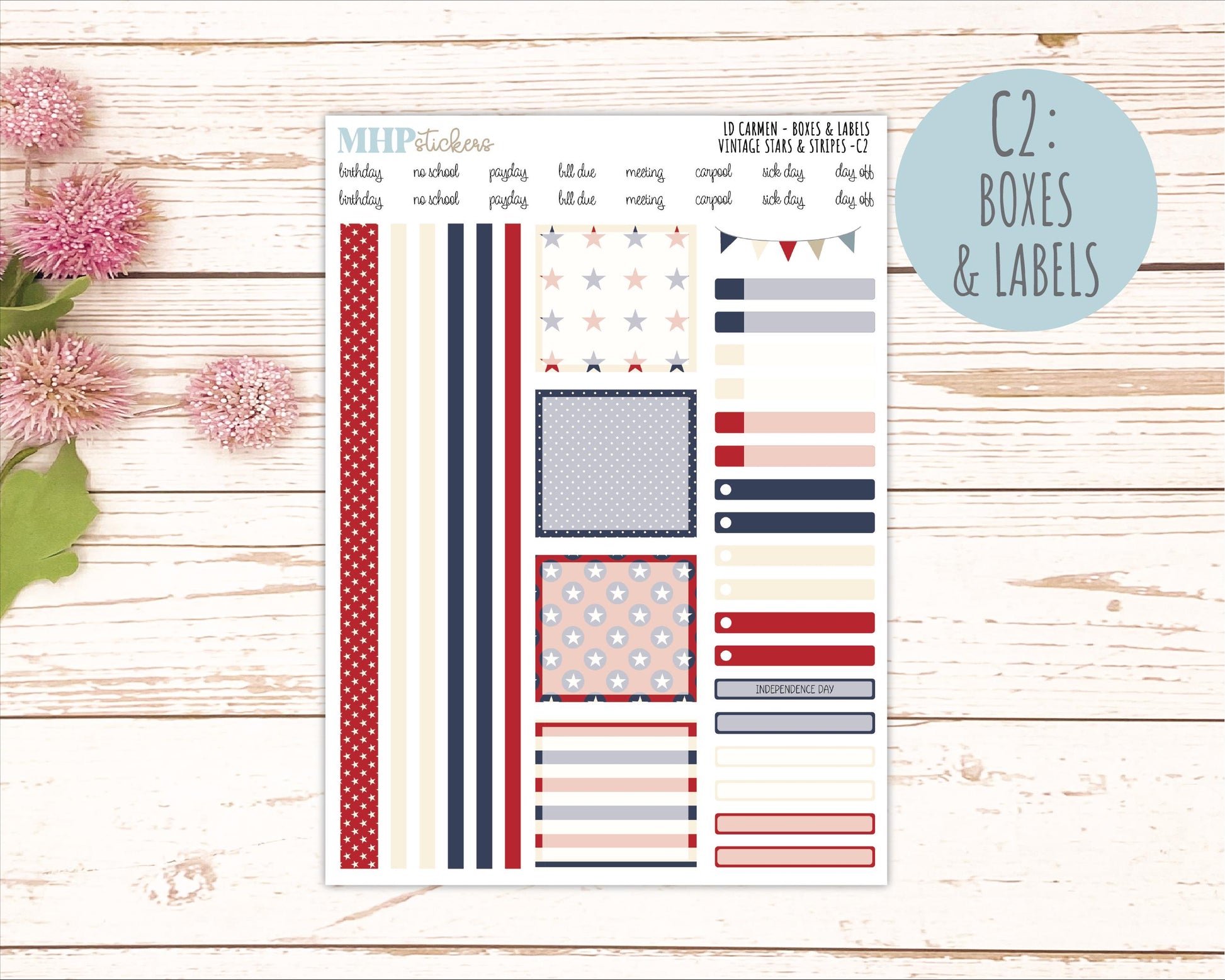 JULY 2026 Stickers for The Carmen Laurel Denise Planner "Vintage Stars & Stripes" || C