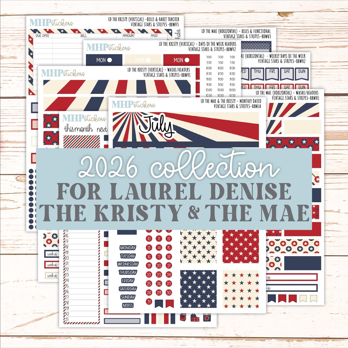 JULY 2026 Stickers for the Mae & Kristy Laurel Denise Planners "Bloom with Grace" || BB