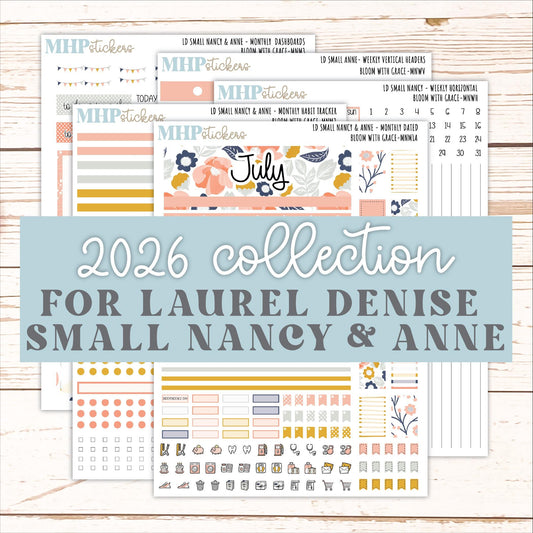 JULY 2026 Stickers for Small Nancy & Anne Laurel Denise Planners "Bloom with Grace" || MN