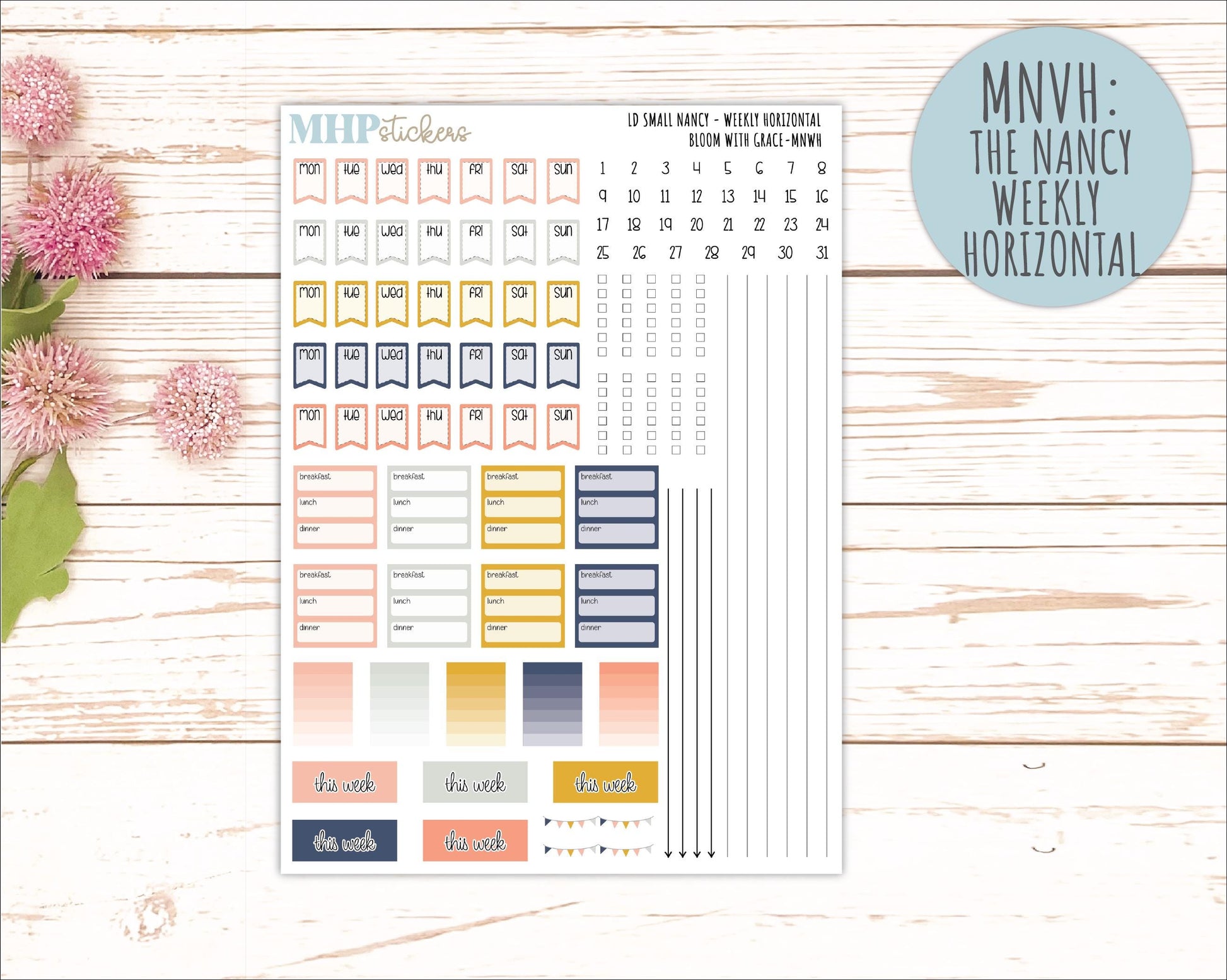 JULY 2026 Stickers for Small Nancy & Anne Laurel Denise Planners "Bloom with Grace" || MN