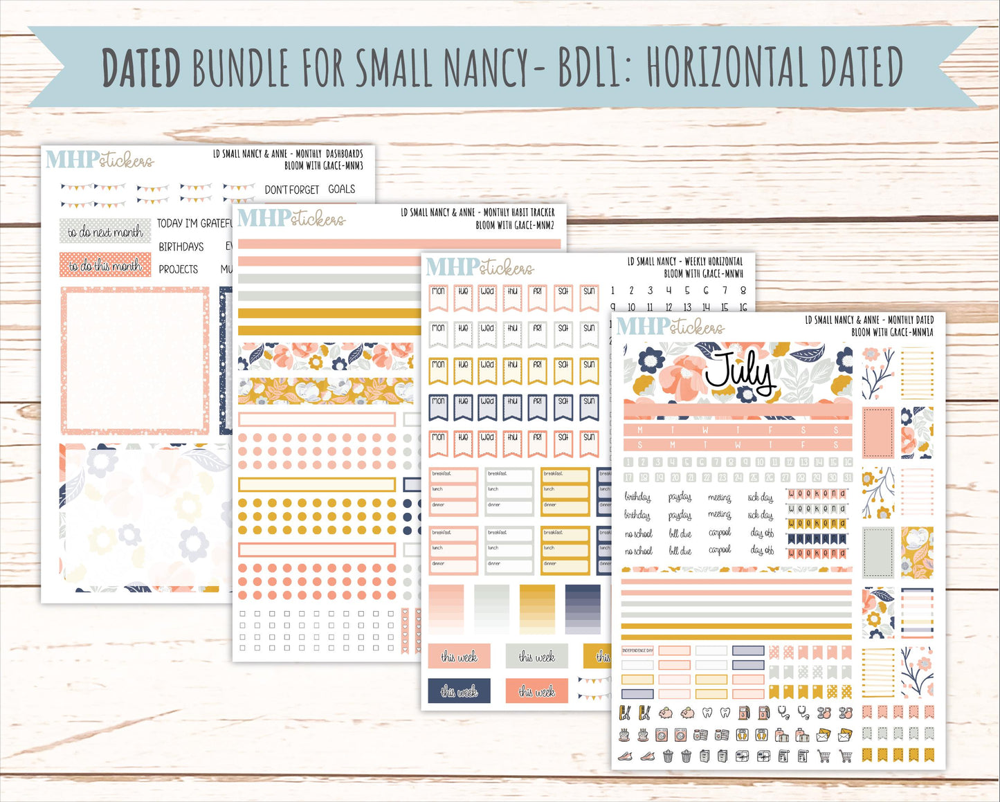 JULY 2026 Stickers for Small Nancy & Anne Laurel Denise Planners "Bloom with Grace" || MN