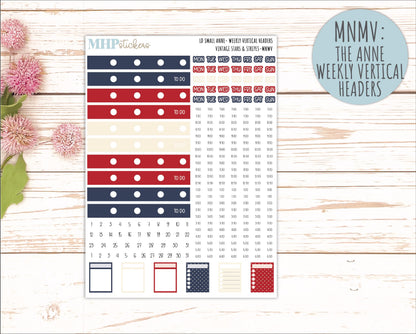 JULY 2026 Stickers for Small Nancy & Anne Laurel Denise Planners "Vintage Stars and Stripes" || MN