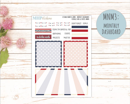 JULY 2026 Stickers for Small Nancy & Anne Laurel Denise Planners "Vintage Stars and Stripes" || MN