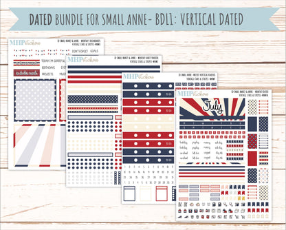 JULY 2026 Stickers for Small Nancy & Anne Laurel Denise Planners "Vintage Stars and Stripes" || MN