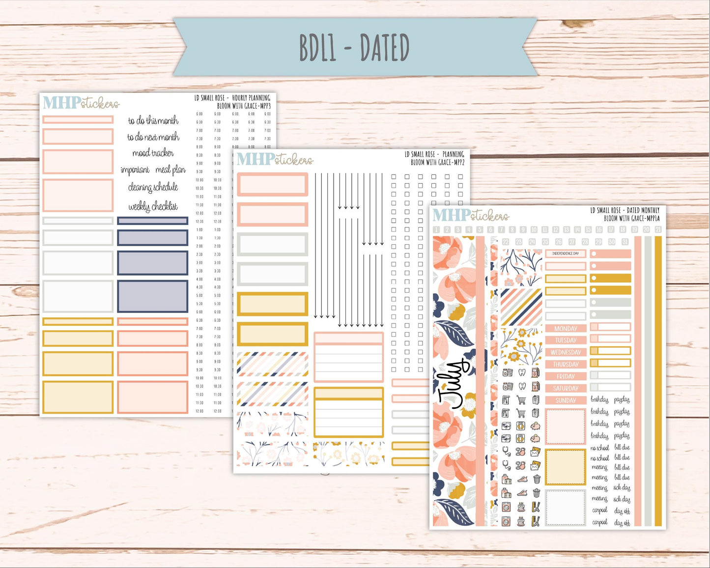 JULY 2026 Stickers for The Small Rose Laurel Denise Planner. "Bloom with Grace" || MPP
