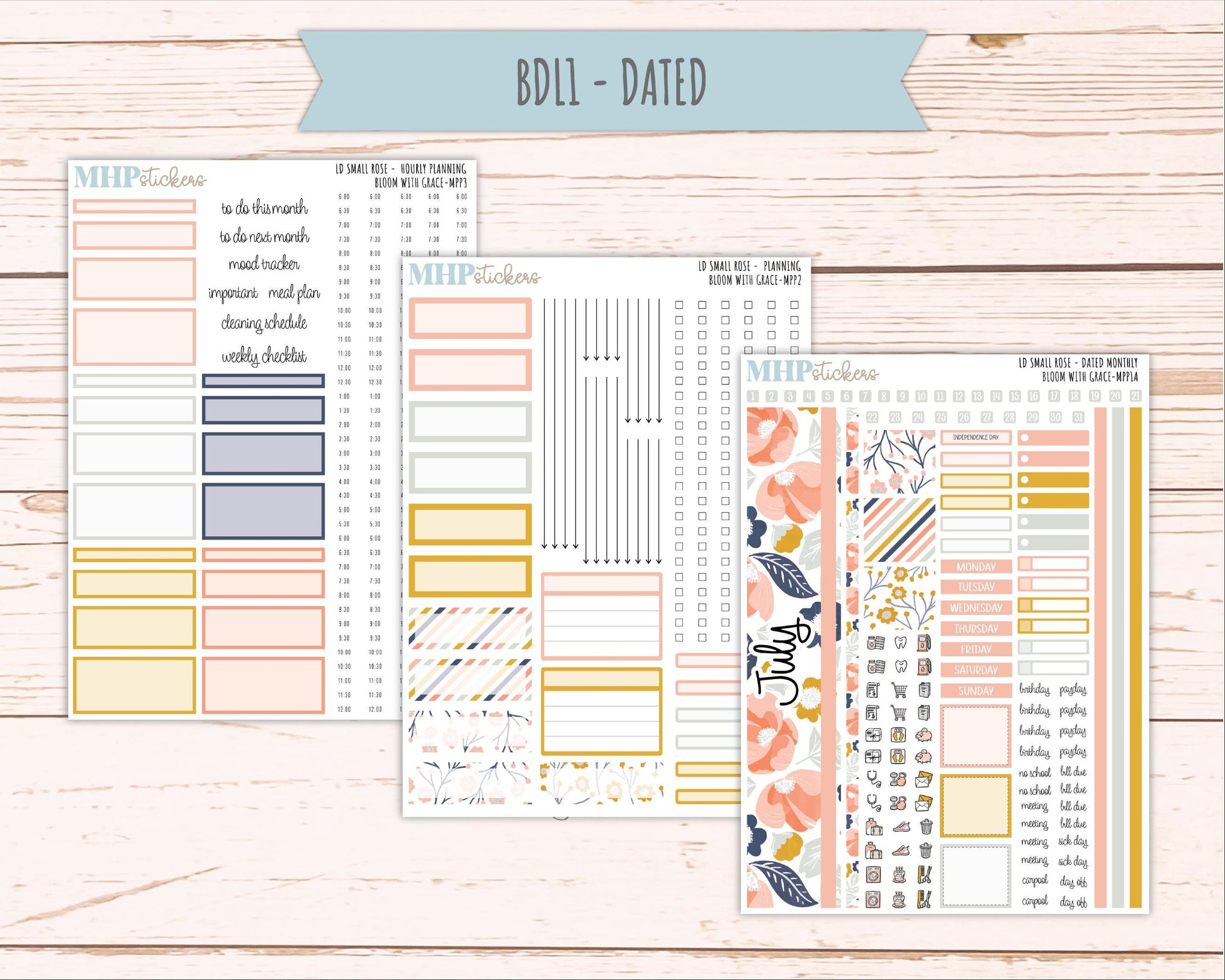 JULY 2026 Stickers for The Small Rose Laurel Denise Planner. "Bloom with Grace" || MPP