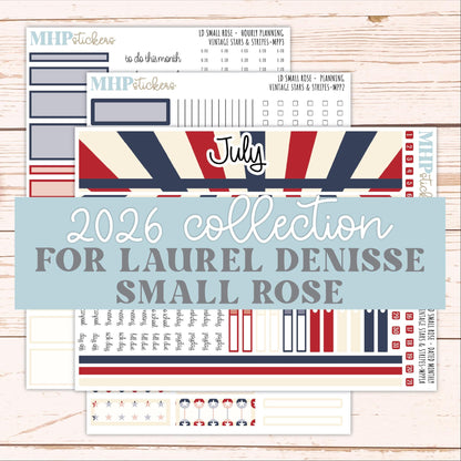 JULY 2026 Stickers for The Small Rose Laurel Denise Planner. "Vintage Stars & Stripes" || MPP