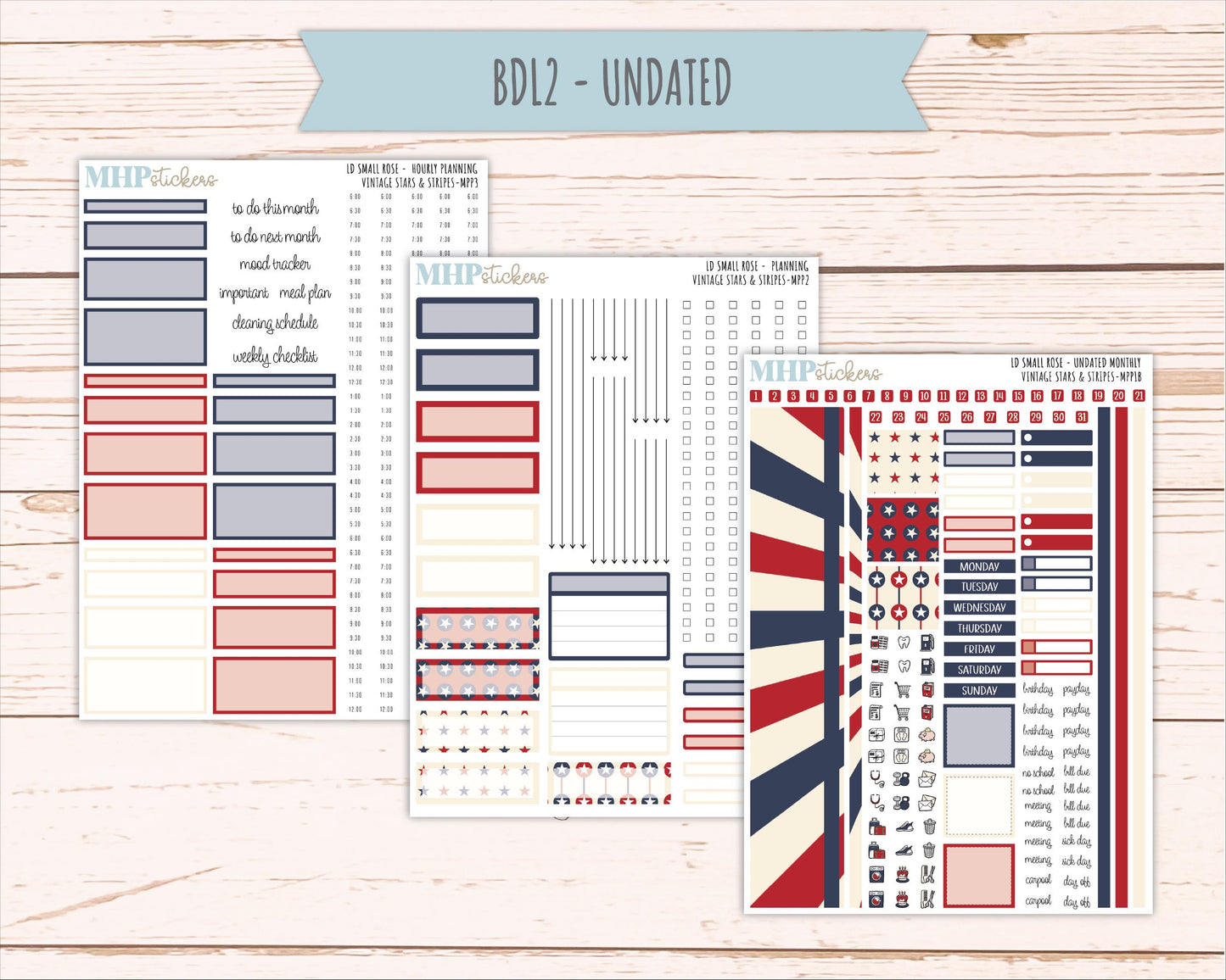 JULY 2026 Stickers for The Small Rose Laurel Denise Planner. "Vintage Stars & Stripes" || MPP