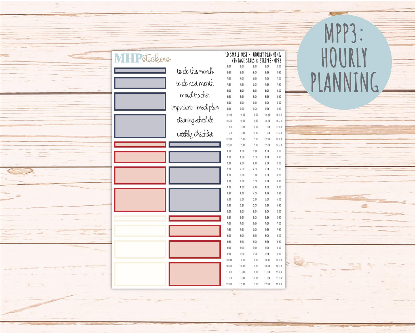 JULY 2026 Stickers for The Small Rose Laurel Denise Planner. "Vintage Stars & Stripes" || MPP