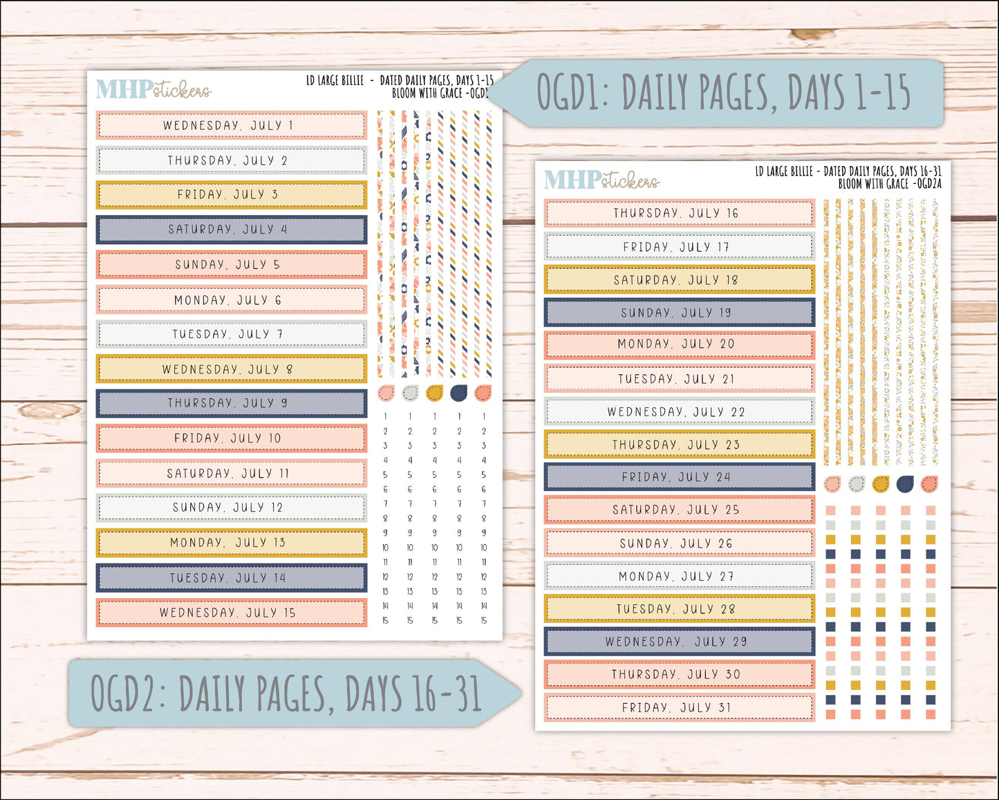 JULY 2026 Stickers for Large Nancy, Anne, & Billie Planners. Laurel Denise Planners. "Bloom with Grace" || OG