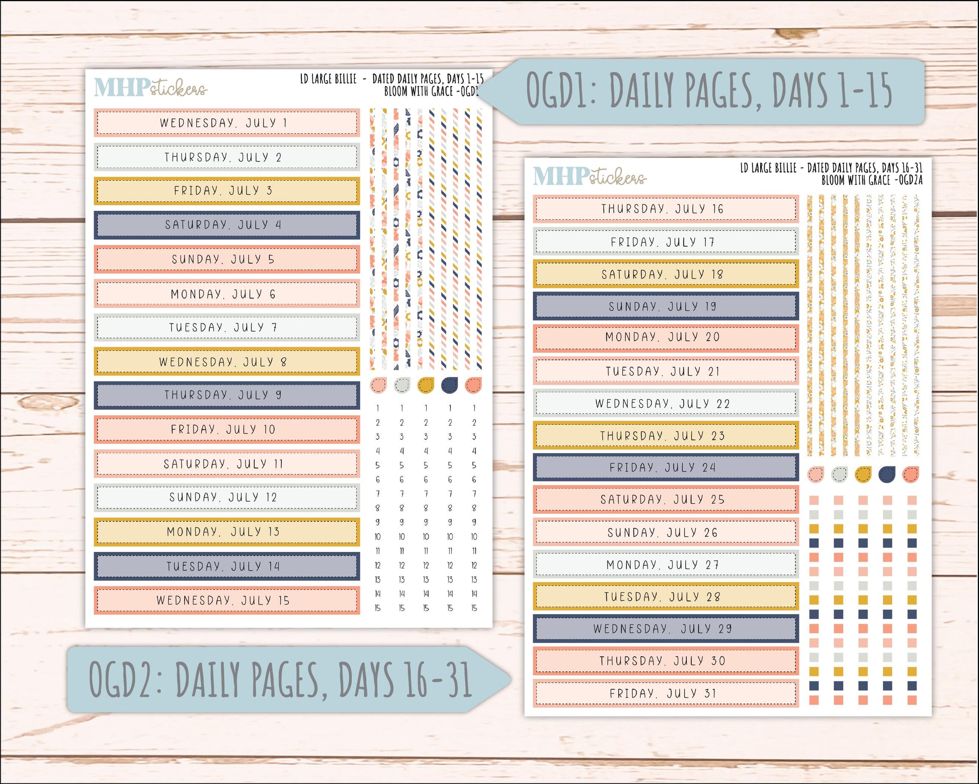JULY 2026 Stickers for Large Nancy, Anne, & Billie Planners. Laurel Denise Planners. "Bloom with Grace" || OG