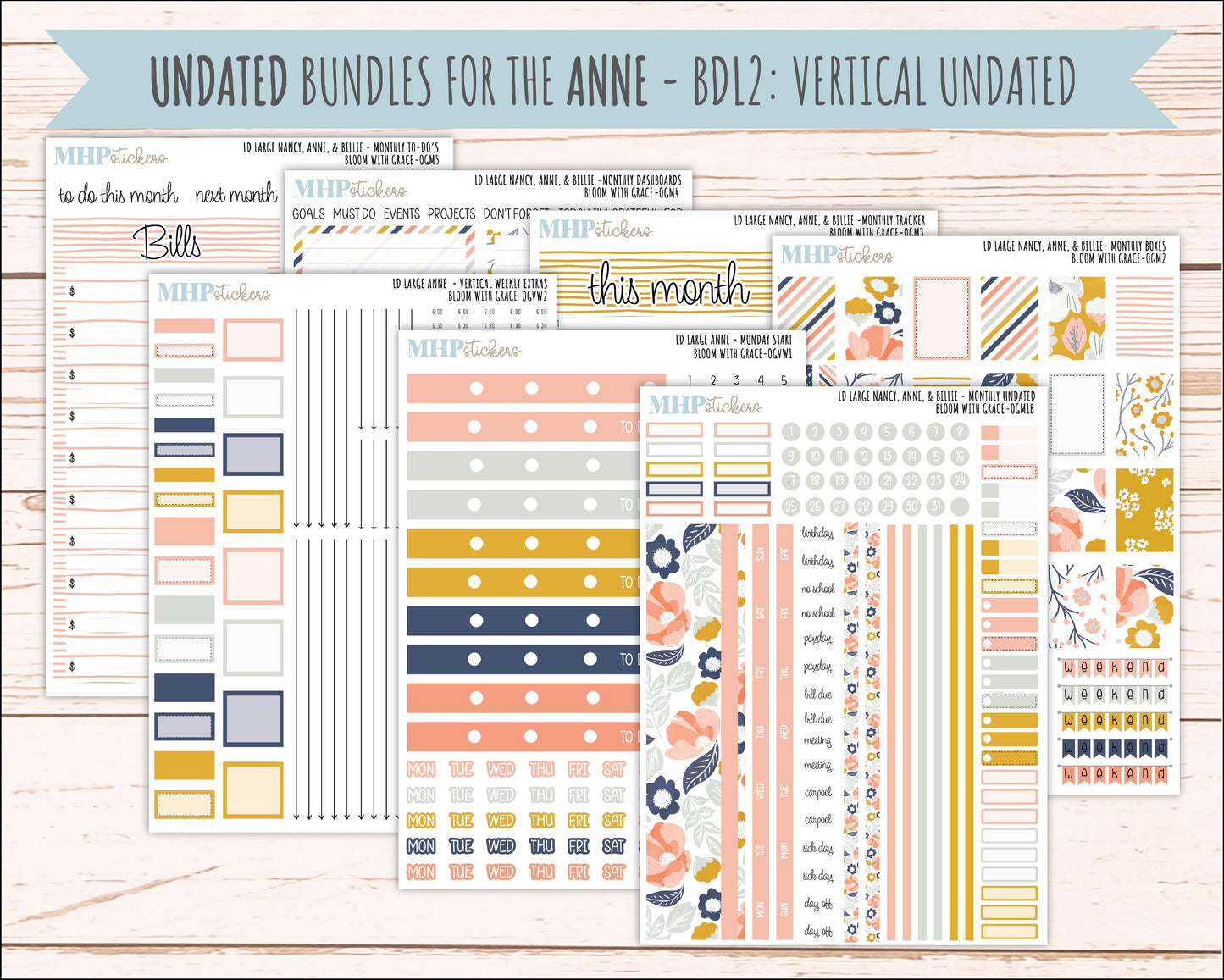 JULY 2026 Stickers for Large Nancy, Anne, & Billie Planners. Laurel Denise Planners. "Bloom with Grace" || OG