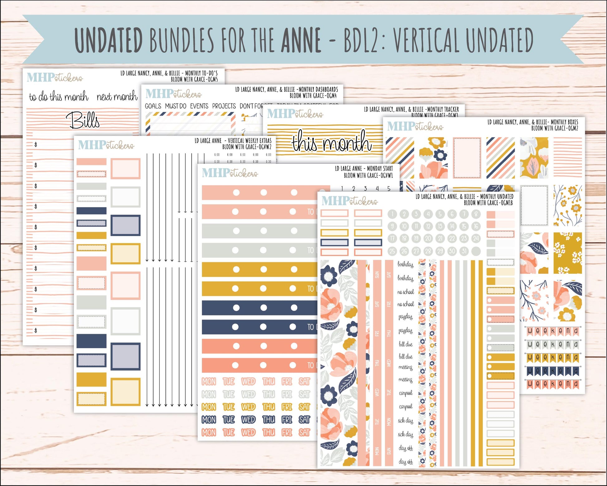 JULY 2026 Stickers for Large Nancy, Anne, & Billie Planners. Laurel Denise Planners. "Bloom with Grace" || OG