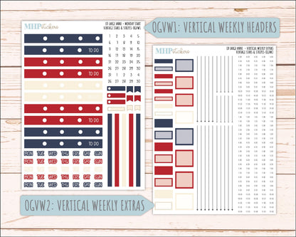 JULY 2026 Stickers for Large Nancy, Anne, & Billie Planners. Laurel Denise Planners. "Vintage Stars and Stripes" || OG