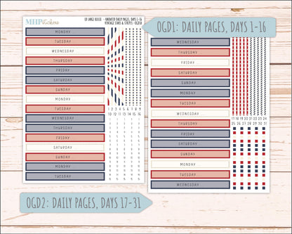 JULY 2026 Stickers for Large Nancy, Anne, & Billie Planners. Laurel Denise Planners. "Vintage Stars and Stripes" || OG