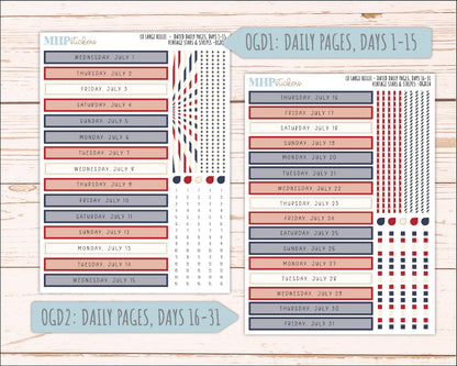 JULY 2026 Stickers for Large Nancy, Anne, & Billie Planners. Laurel Denise Planners. "Vintage Stars and Stripes" || OG