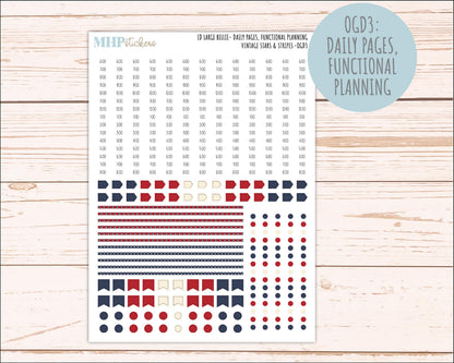 JULY 2026 Stickers for Large Nancy, Anne, & Billie Planners. Laurel Denise Planners. "Vintage Stars and Stripes" || OG