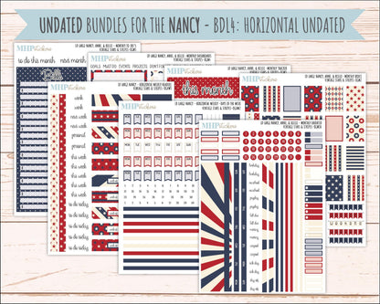 JULY 2026 Stickers for Large Nancy, Anne, & Billie Planners. Laurel Denise Planners. "Vintage Stars and Stripes" || OG