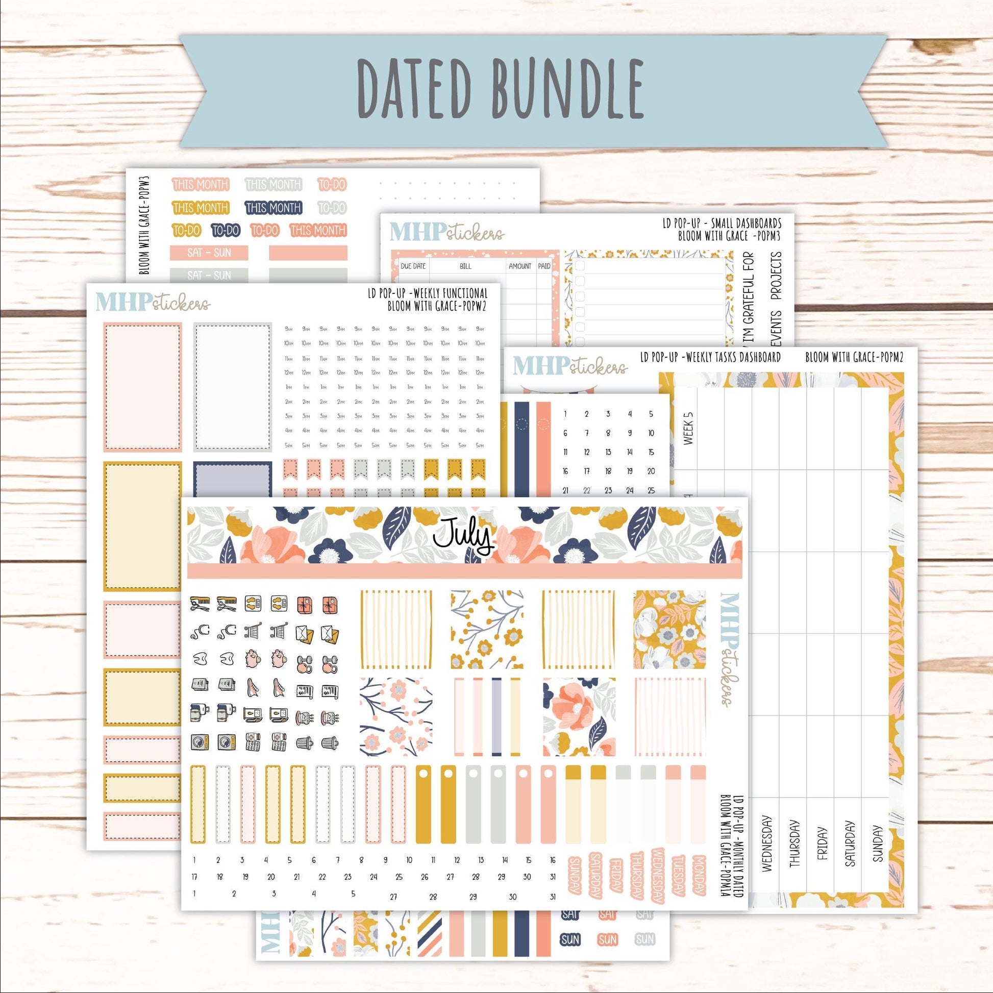 JULY 2026 Stickers for The Jo, Laurel Denise Planner "Bloom with Grace" || POP
