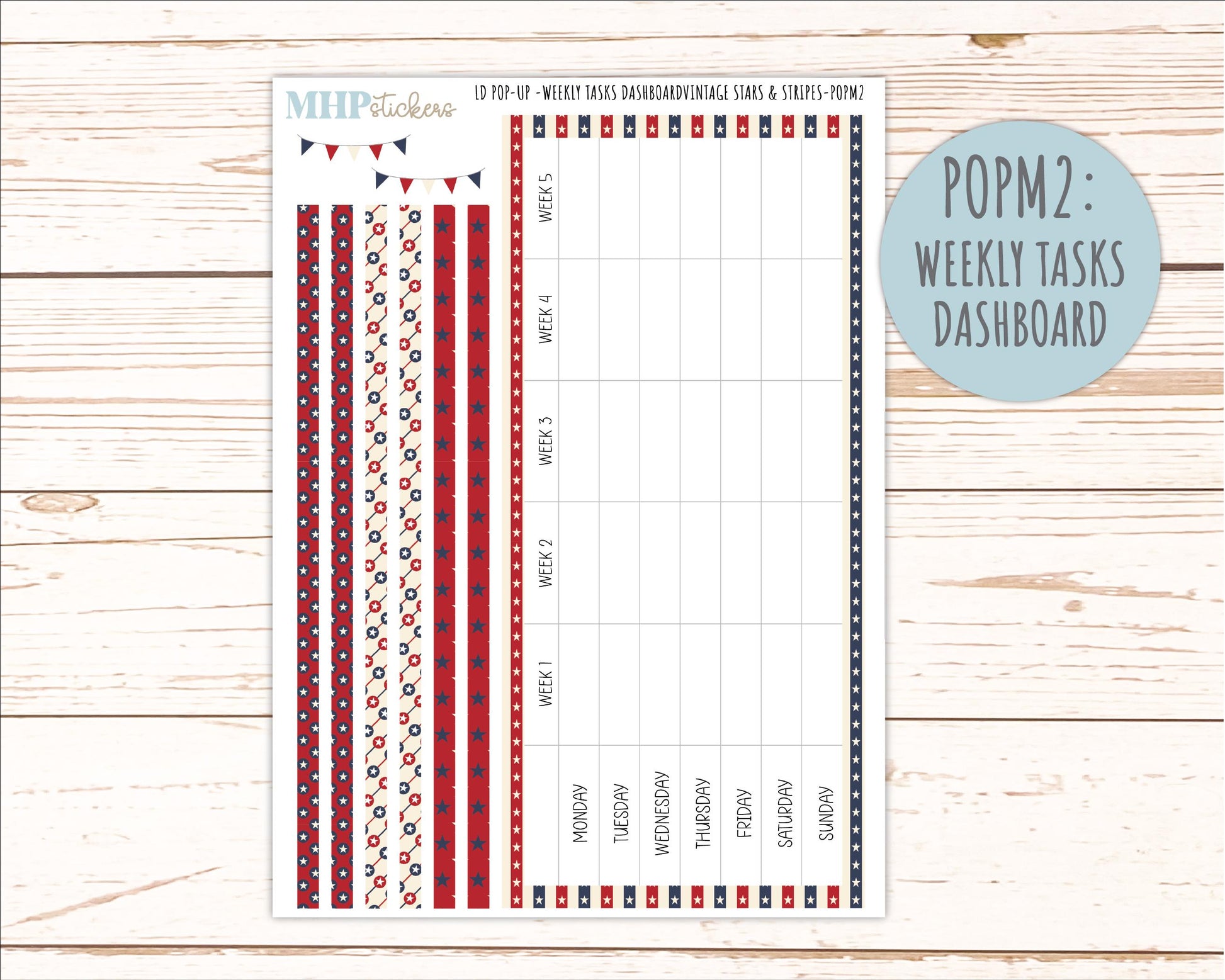 JULY 2026 Stickers for The Jo, Laurel Denise Planner "Vintage Stars & Stripes" || POP