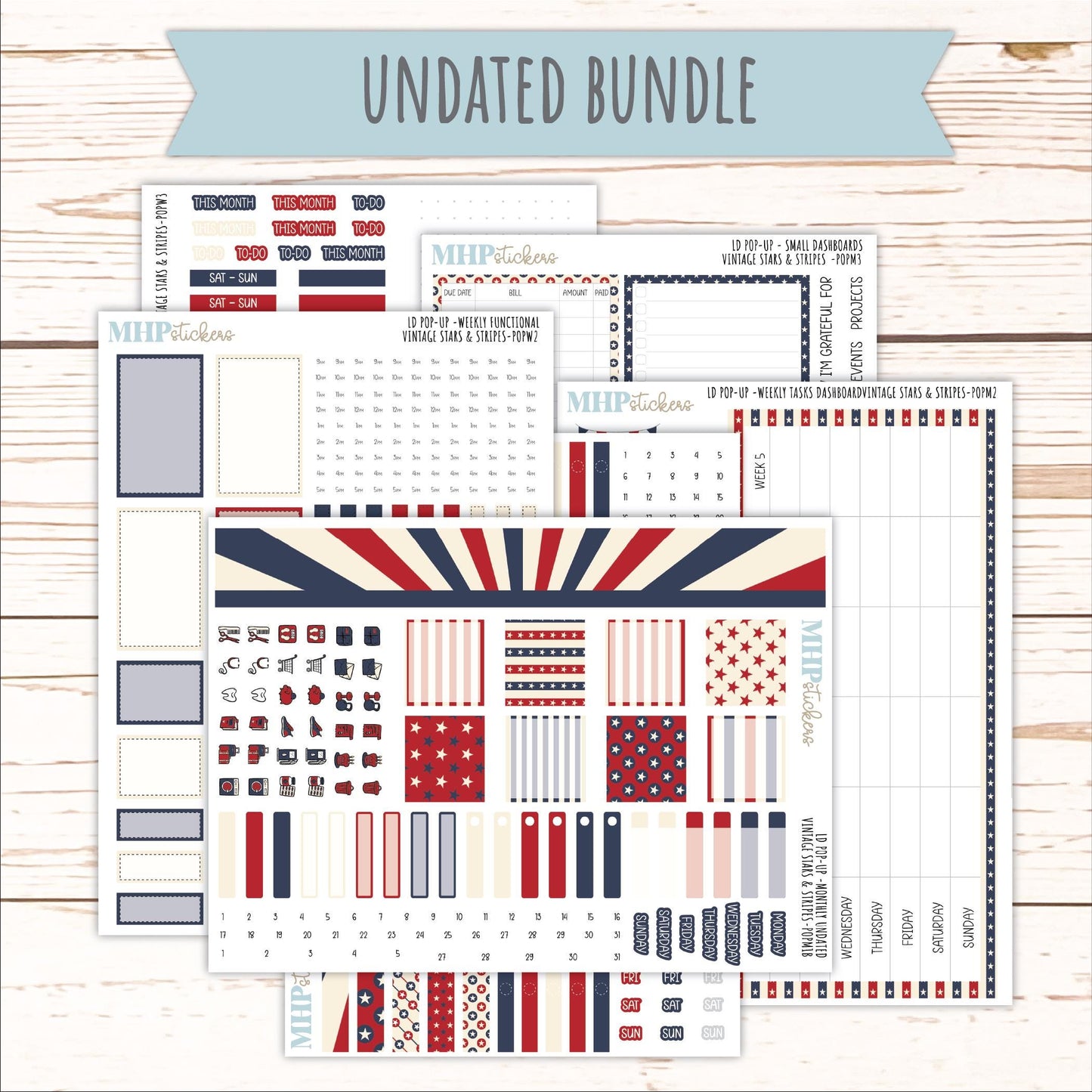 JULY 2026 Stickers for The Jo, Laurel Denise Planner "Vintage Stars & Stripes" || POP