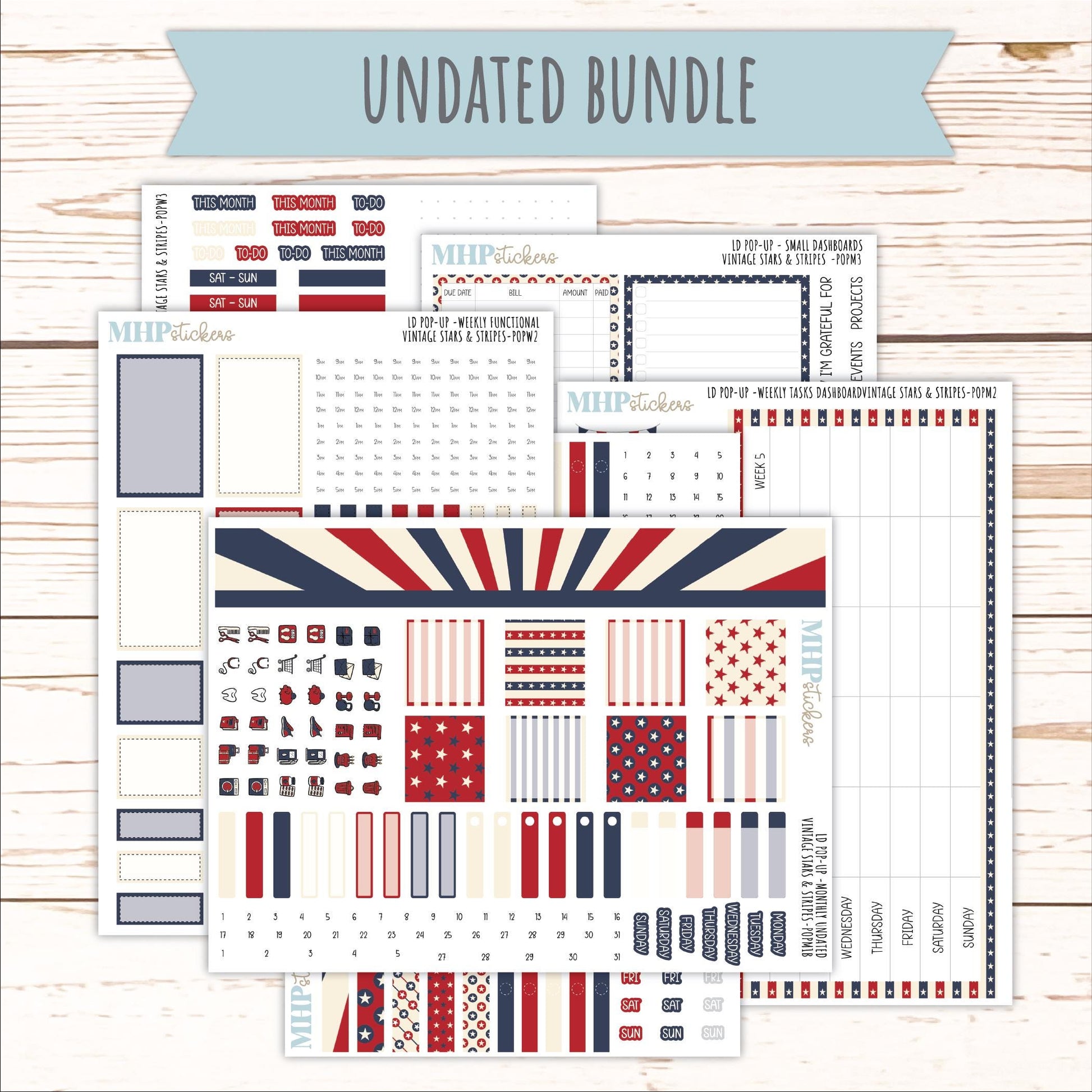 JULY 2026 Stickers for The Jo, Laurel Denise Planner "Vintage Stars & Stripes" || POP
