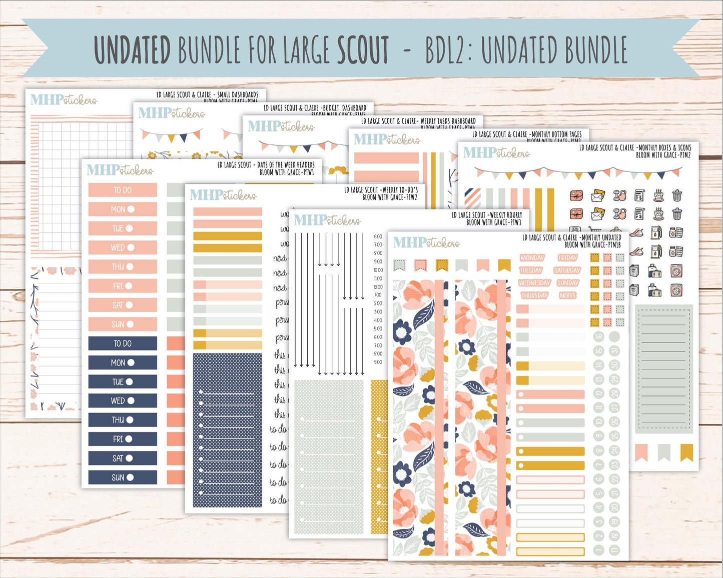 JULY 2026 Stickers for the Large Scout, Large Claire and Large Luna Laurel Denise Planners "Bloom with Grace" || PT