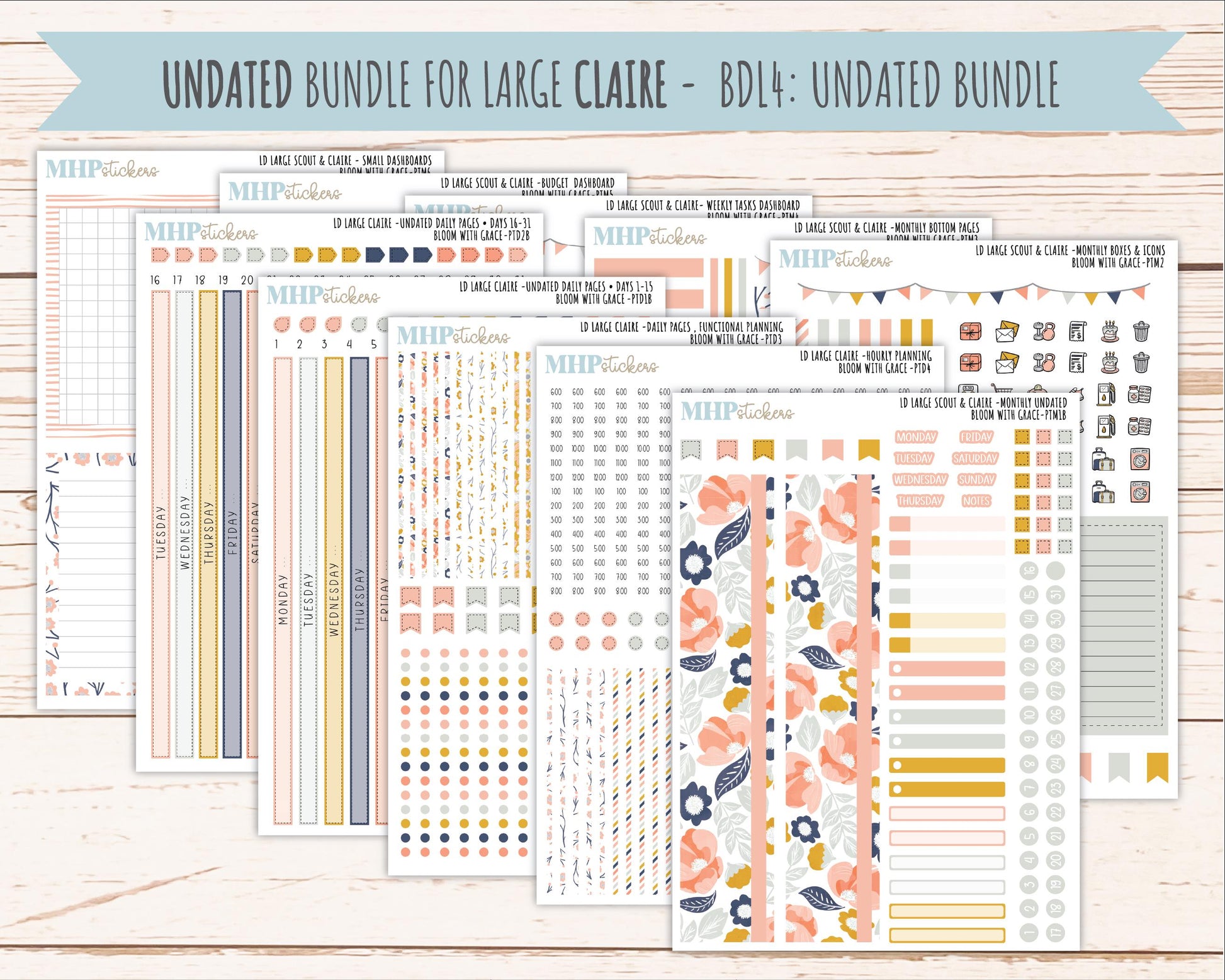 JULY 2026 Stickers for the Large Scout, Large Claire and Large Luna Laurel Denise Planners "Bloom with Grace" || PT