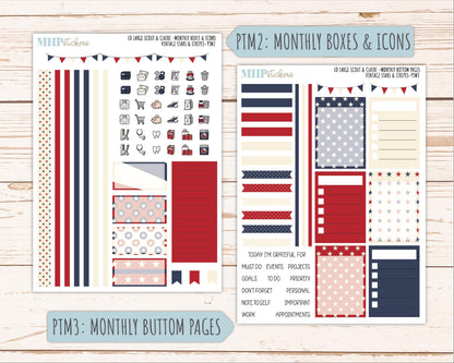 JULY 2026 Stickers for the Large Scout & Large Claire Laurel Denise Planners "Vintage Stars and Stripes" || PT