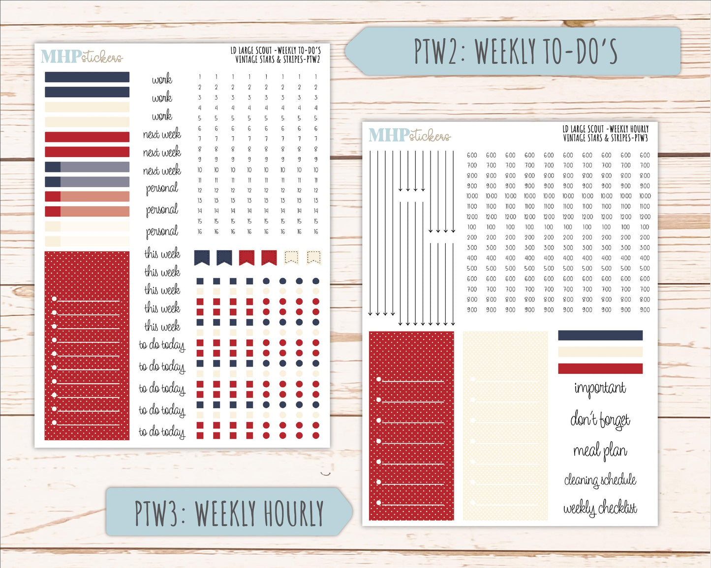 JULY 2026 Stickers for the Large Scout & Large Claire Laurel Denise Planners "Vintage Stars and Stripes" || PT
