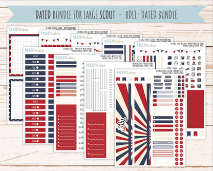 JULY 2026 Stickers for the Large Scout & Large Claire Laurel Denise Planners "Vintage Stars and Stripes" || PT