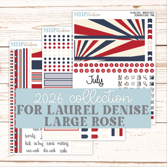 JULY 2026 Stickers for the Large Rose Laurel Denise Planner. "Vintage Stars & Stripes" || PP