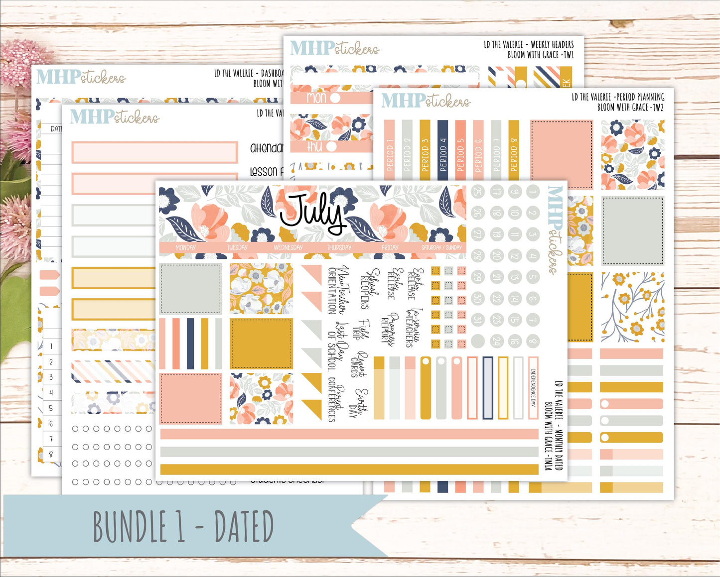 JULY Stickers for The Valerie Laurel Denise Planner "Bloom with Grace" || TC