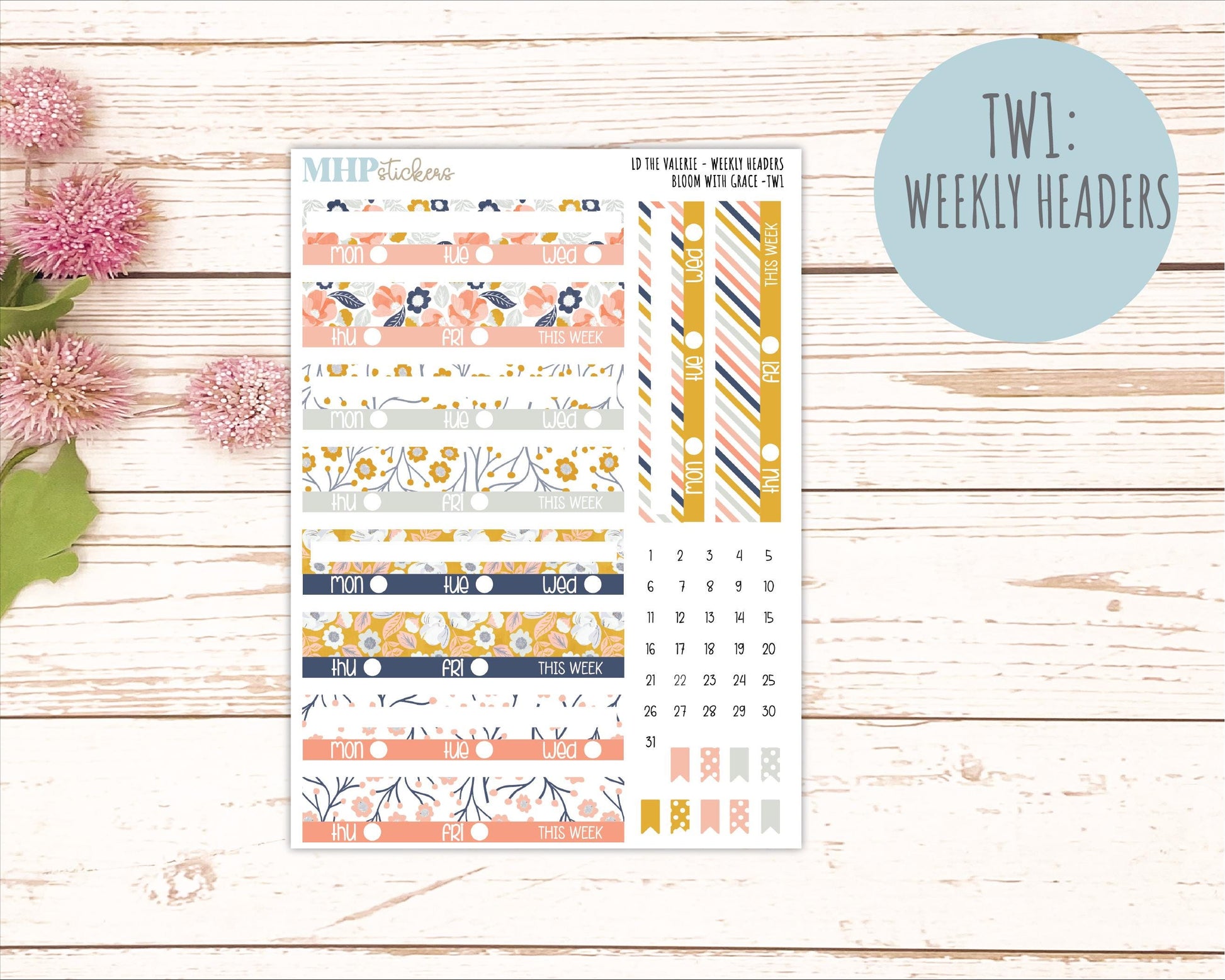 JULY Stickers for The Valerie Laurel Denise Planner "Bloom with Grace" || TC